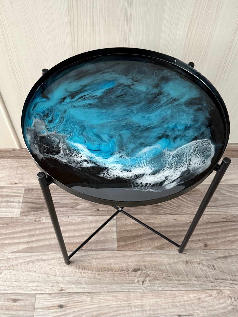 Handcrafted Blue Ocean Resin Side Table / Serving Tray